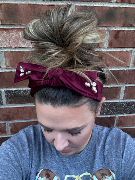 VELVET WINE FLAT BOW TOPKNOT