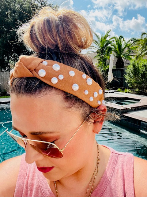 CAMEL CANVAS TOPKNOT w/ PEARLS